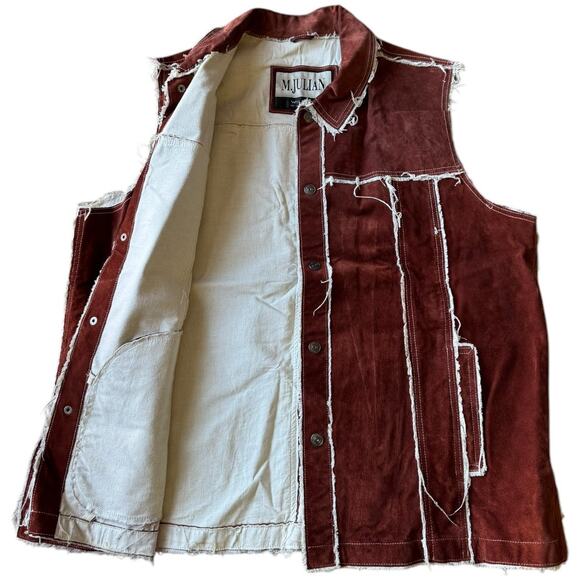 Vintage M. Julian Wilsons Leather distressed patchwork lined brown vest size XL - Picture 8 of 16